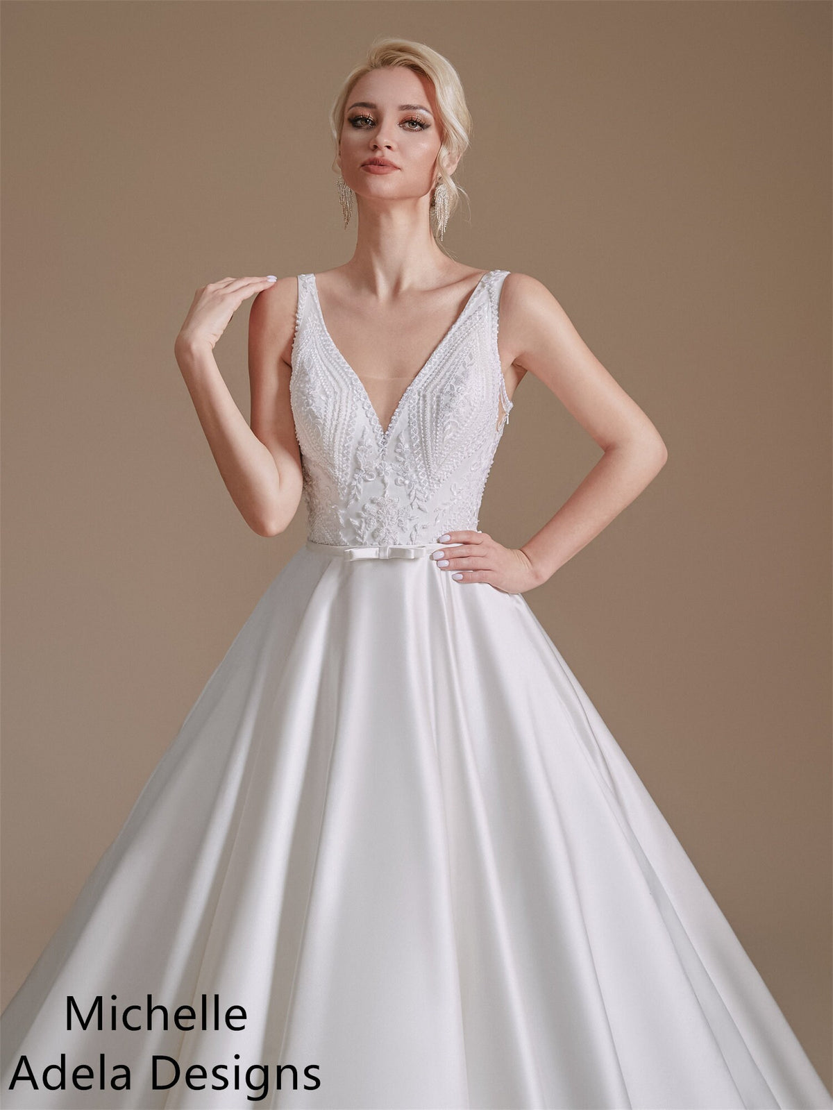 Timeless Style Satin with Lace Aline Wedding Dress Bridal Gown Sleeveless No Train Full Aline Minimalist Simple Design Illusion Back