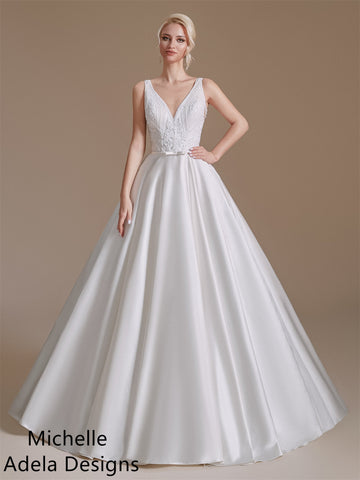 Timeless Style Satin with Lace Aline Wedding Dress Bridal Gown Sleeveless No Train Full Aline Minimalist Simple Design Illusion Back