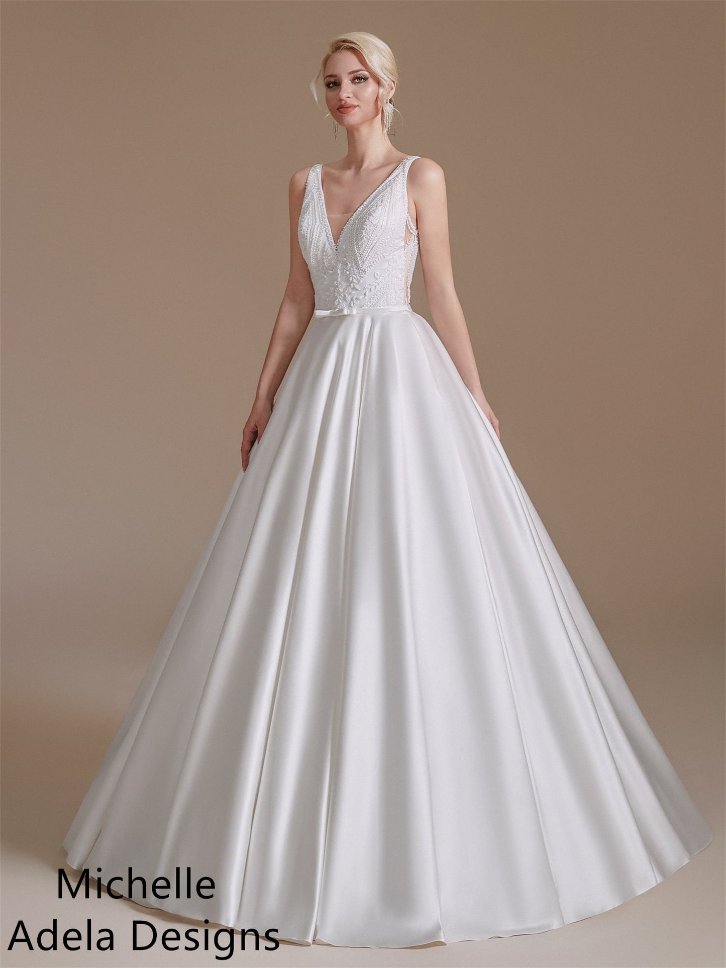 Timeless Style Satin with Lace Aline Wedding Dress Bridal Gown Sleeveless No Train Full Aline Minimalist Simple Design Illusion Back