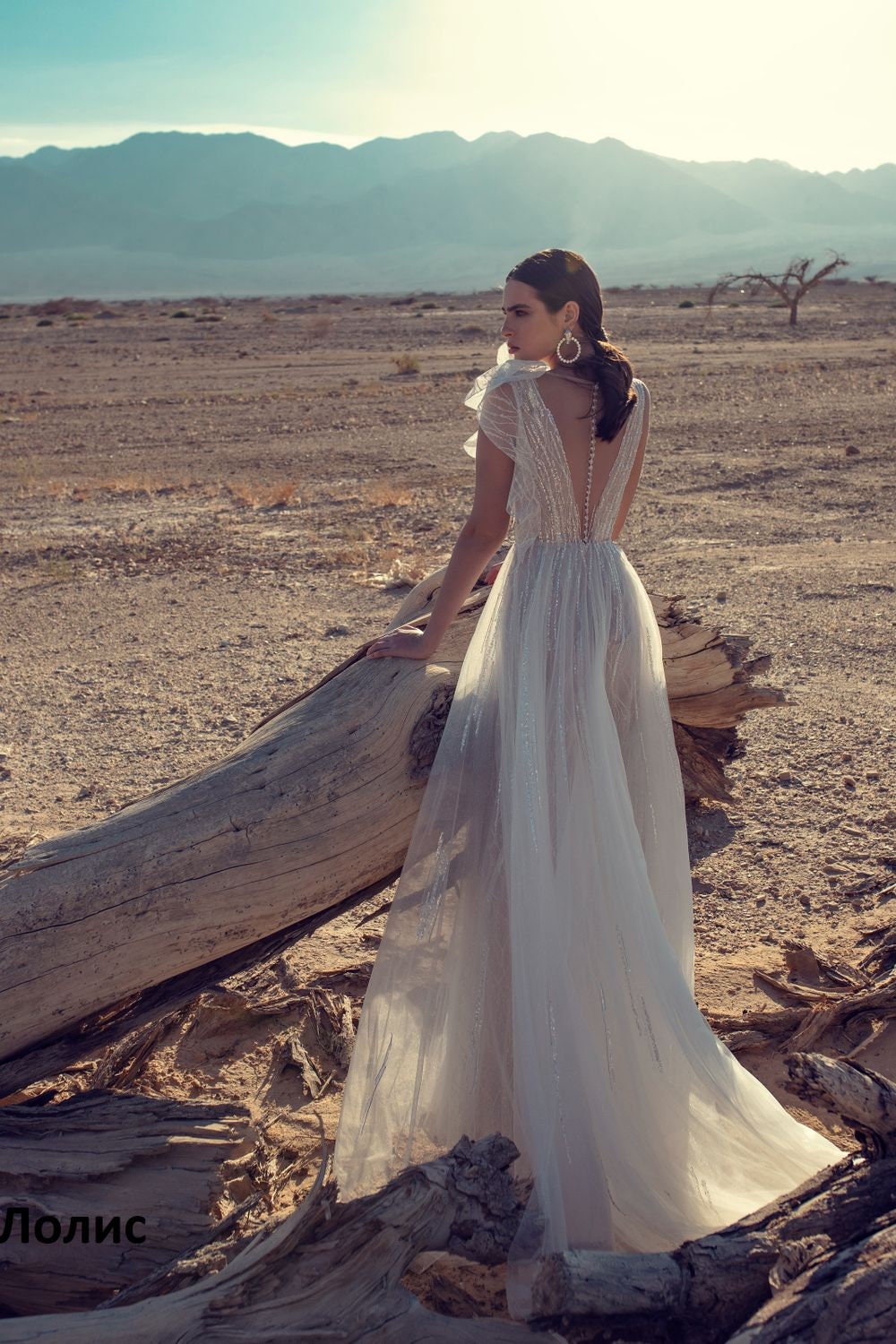 Aline Silhouette Sparkle Deep V Neckline Wedding Dress Sleeveless with Side Slit Illusion Open V Back Bridal Gown