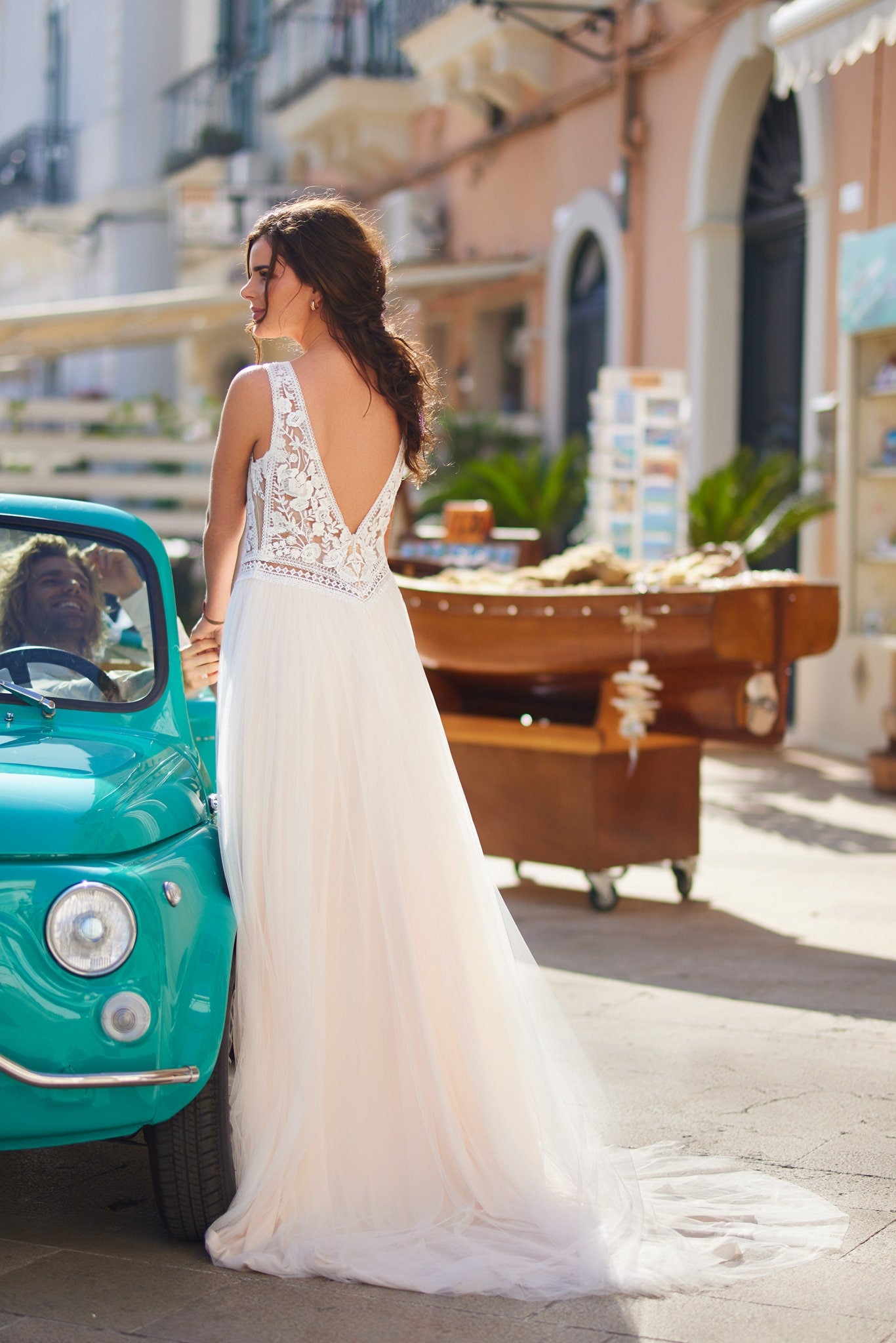 Isoldea Boho Lace A-Line Wedding Dress with Deep V Neck A & M Enterprises Bridal Isoldea Boho Lace A-Line Wedding Dress with Deep V Neck A & M Enterprises Bridal
