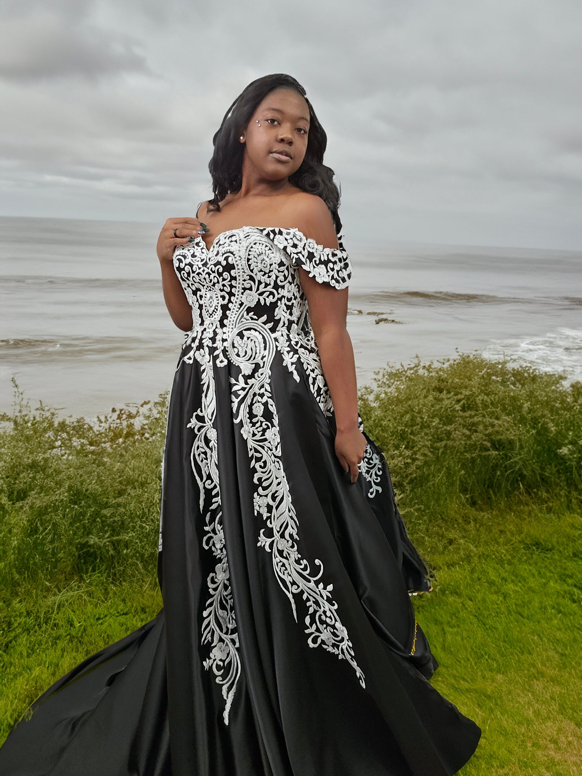 Raven's Embrace Black Wedding Dress Gothic Elegance by Enchantiva A & M Enterprises Bridal Raven's Embrace Black Wedding Dress Gothic Elegance by Enchantiva A & M Enterprises Bridal