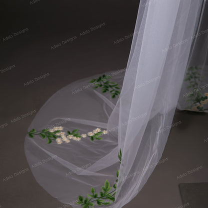 Cape Veil with Floral Details Shoulder Attachment Long Bridal Shoulder Veil Waterfall Wedding Cape Fast Delivery Embroidery