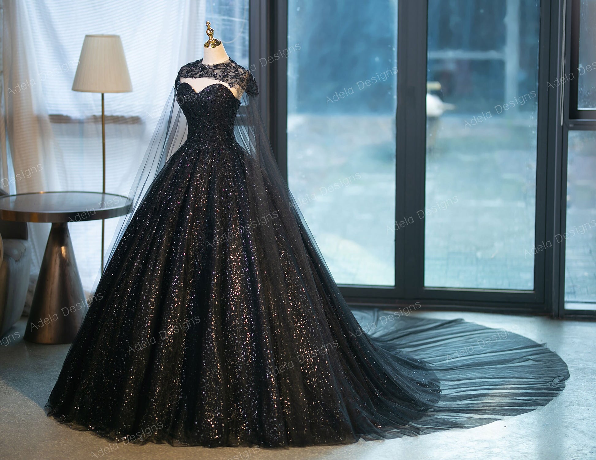 Elara Black Sparkle Ball Gown Wedding Dress | Adela A & M Enterprises Bridal Elara Black Sparkle Ball Gown Wedding Dress | Adela A & M Enterprises Bridal