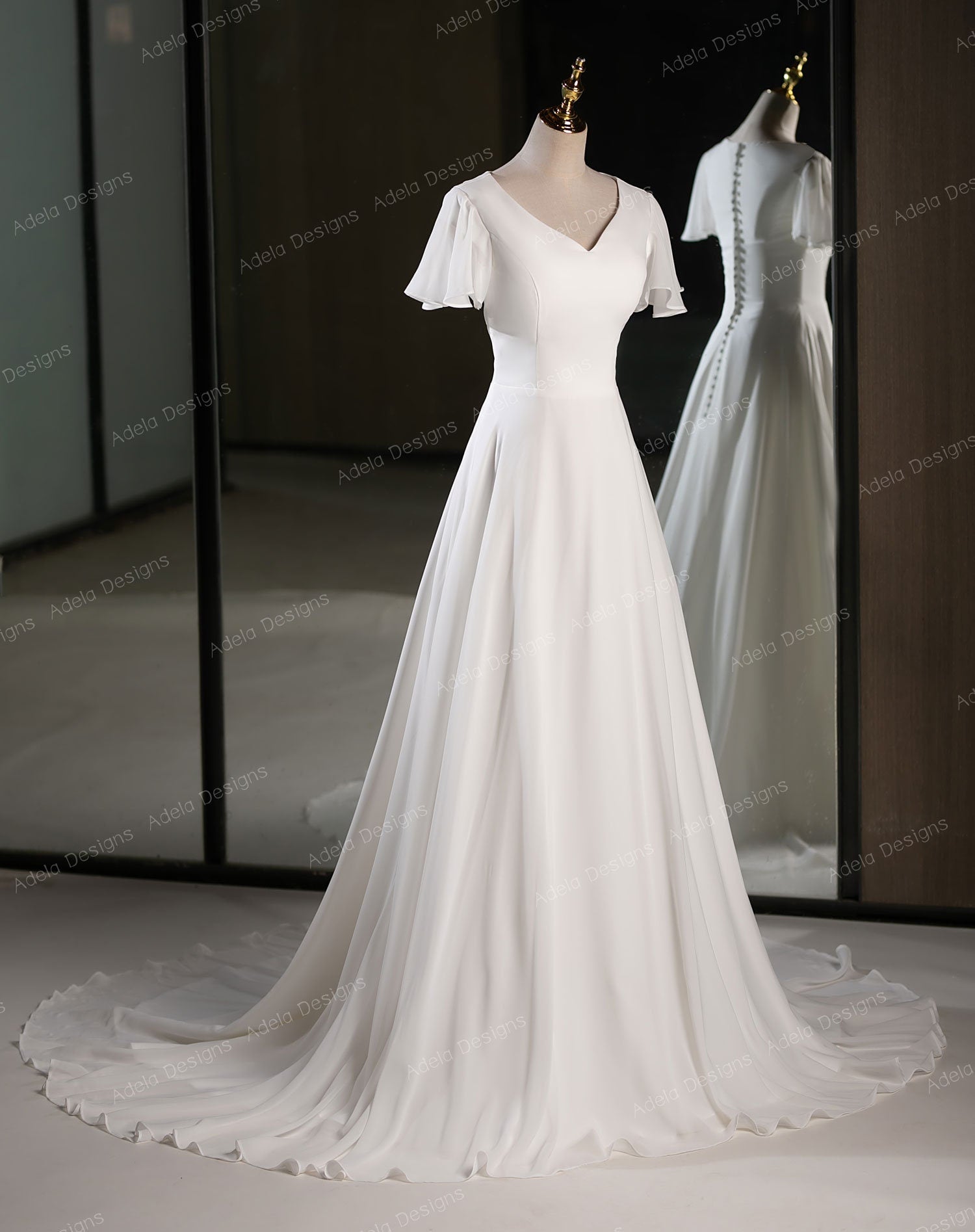 flutter sleeve a line wedding dress Flutter Sleeve A-Line Mikado Wedding Dress EU32