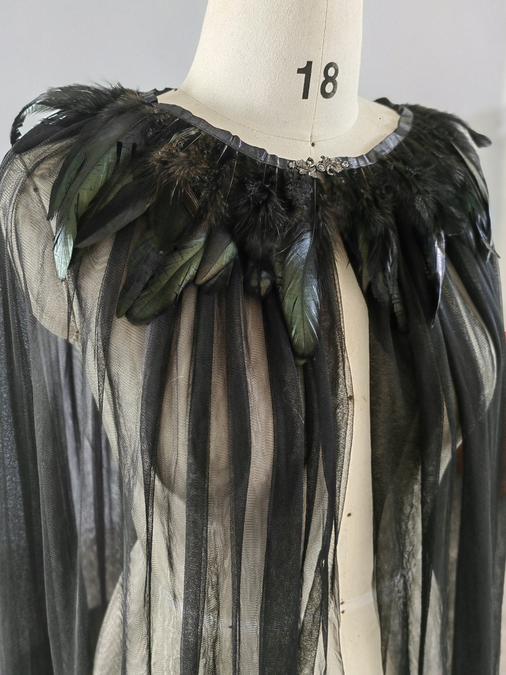 Gothic Black Veil Cape Feathers Along Shoulder Wedding Veil Bridal Cape Unique Style