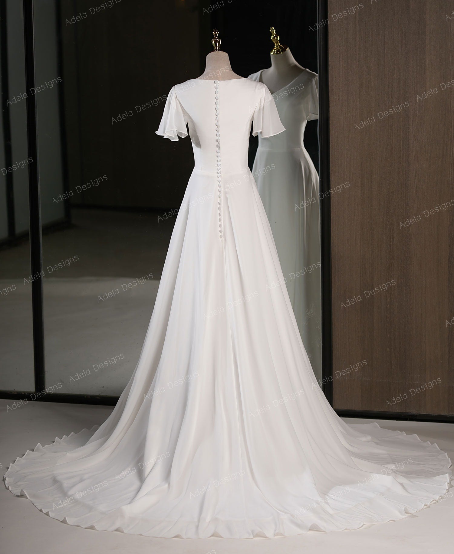 Elvie Minimalist Wedding Dress | Flutter Sleeve A-Line Bridal Gown A & M Enterprises Bridal Elvie Minimalist Wedding Dress | Flutter Sleeve A-Line Bridal Gown A & M Enterprises Bridal