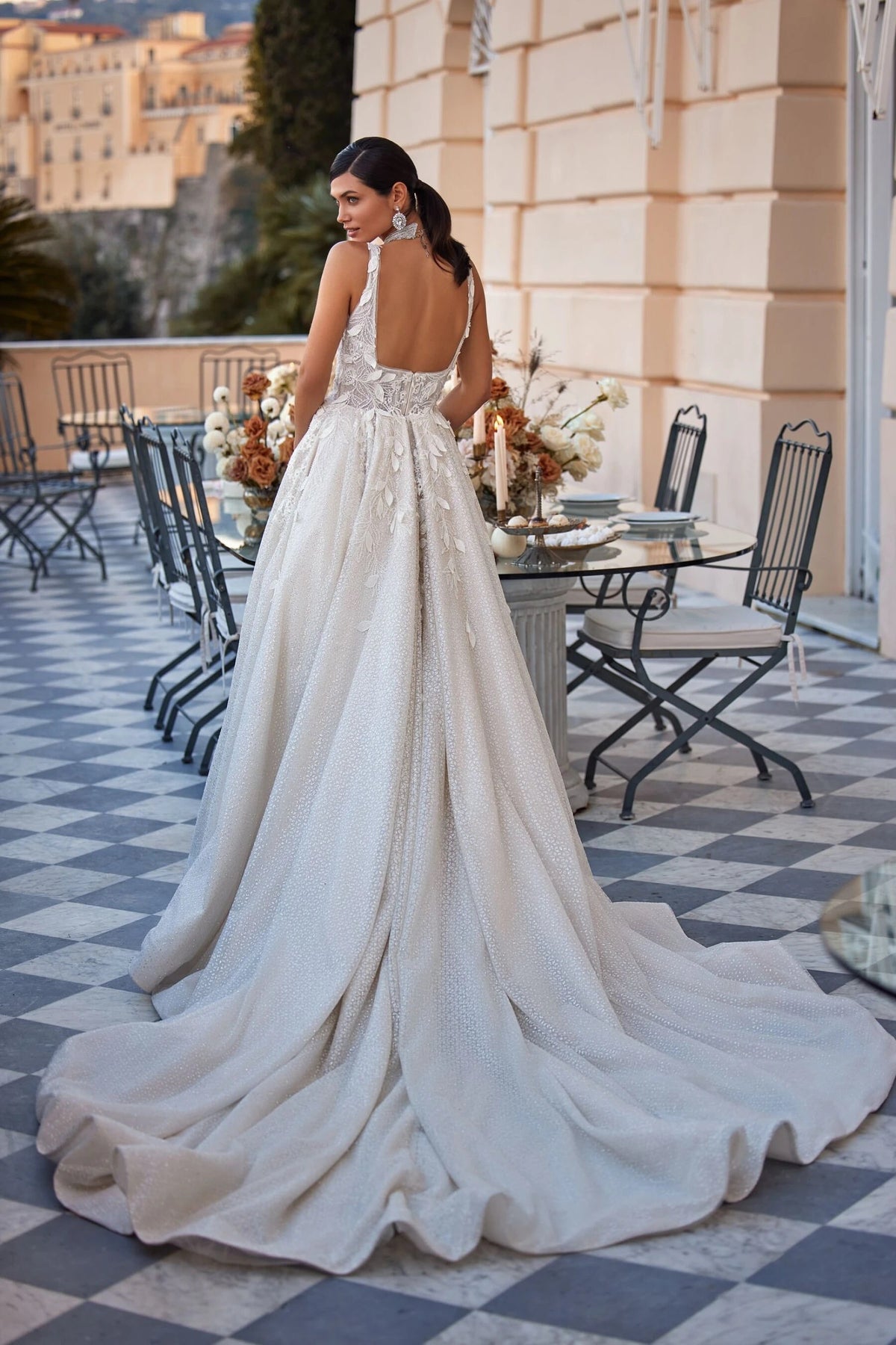 Full Pleated Aline Silhouette Wedding Dress Bridal Gown Sparkle Square Neckline Sleeveless with Straps Open Square Back