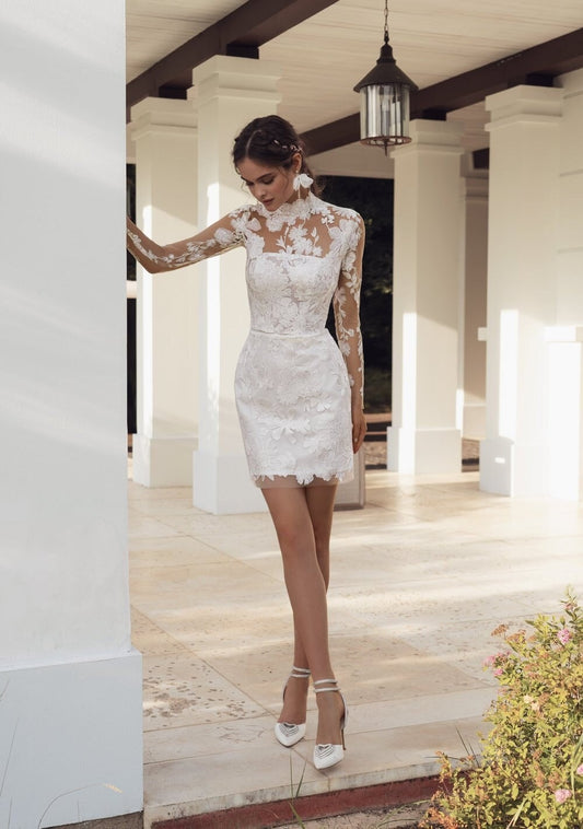 Modern Style Detachable Long Illusion Sleeves Lace Wedding Dress Bridal Gown Aline Floral Lace Sleeveless Strapless 3 Styles Transformer