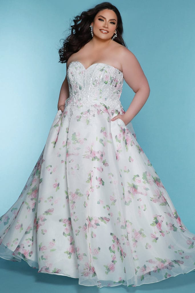 Floral Aline Plus Size Wedding Dress Bridal Gown Off The Shoulder Detachable Puff Sleeves Pockets Sleeveless Strapless Sweetheart Neckline