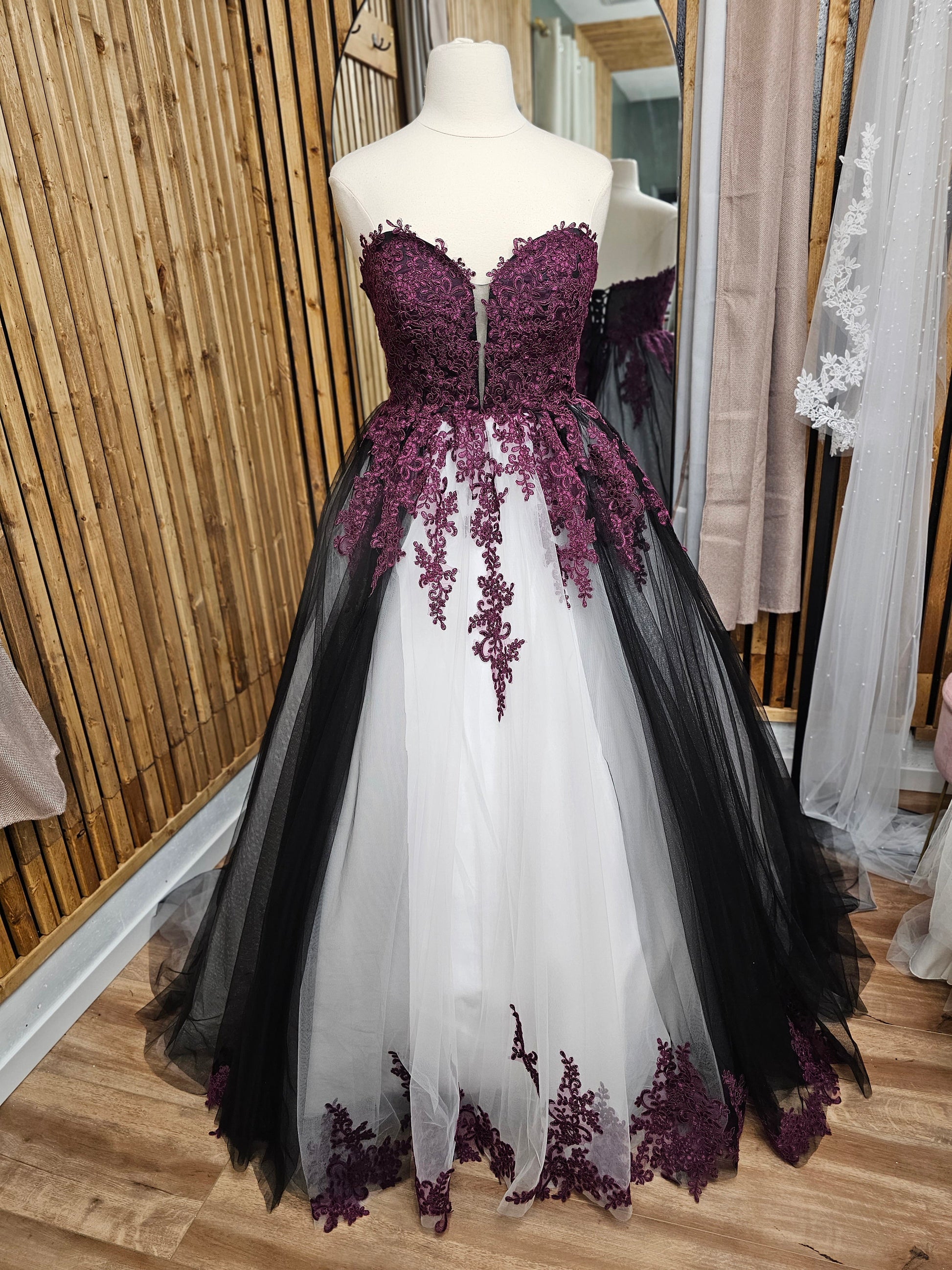 red and purple wedding dress Gothic Ball Gown with Ruffles | CONSTANCE Purple If you want to add the cape veil too Elegant Off Shoulder Satin Prom