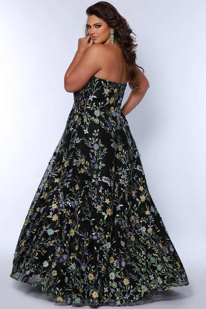 Black Floral Aline Plus Size Wedding Dress Bridal Gown Off The Shoulder Detachable Puff Sleeves Sleeveless Strapless Sweetheart Neckline