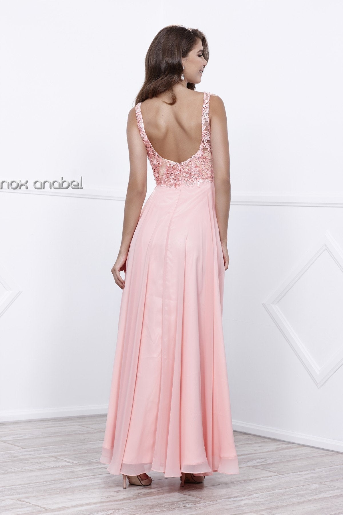 Party Lace Embellished Sleeveless V Neck Prom Homecoming Dress Floor Length Open Back Sleeveless Design Aline