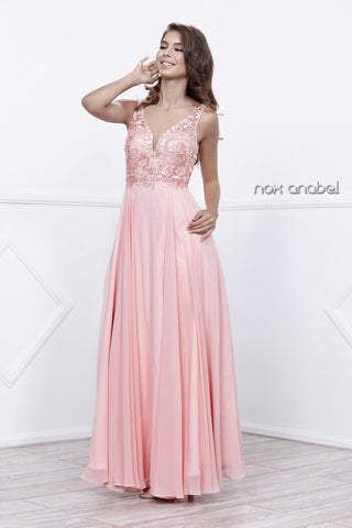 Party Lace Embellished Sleeveless V Neck Prom Homecoming Dress Floor Length Open Back Sleeveless Design Aline