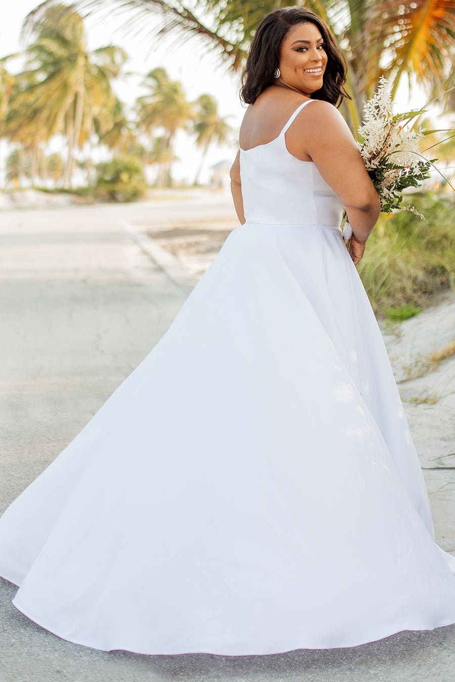 Aline Plus Size Wedding Dress Bridal Minimalist Satin White Scoop Neckline Sleevless with Straps Fully Lined Short Train
