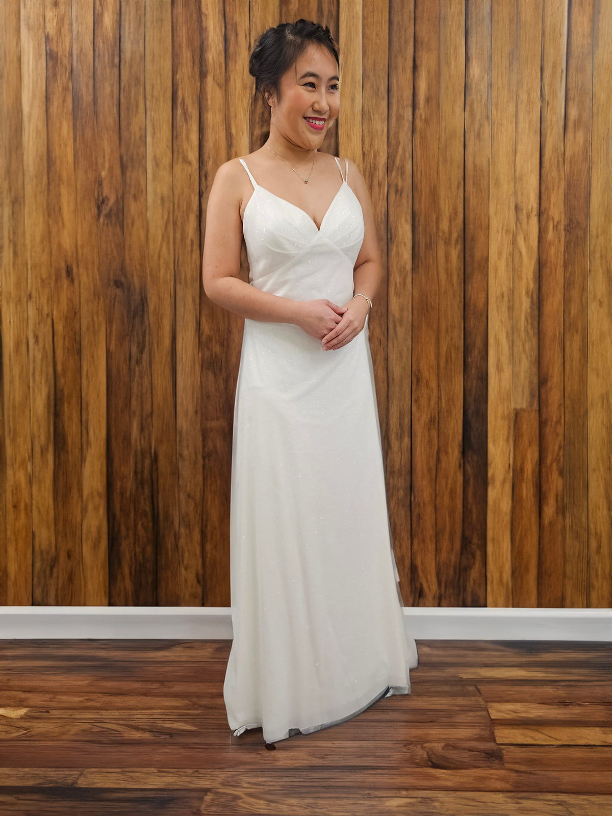 Simple Slip Style Sparkle Sleeveless Spaghetti Strap Open Back Sheath Wedding Dress Bridal Gown
