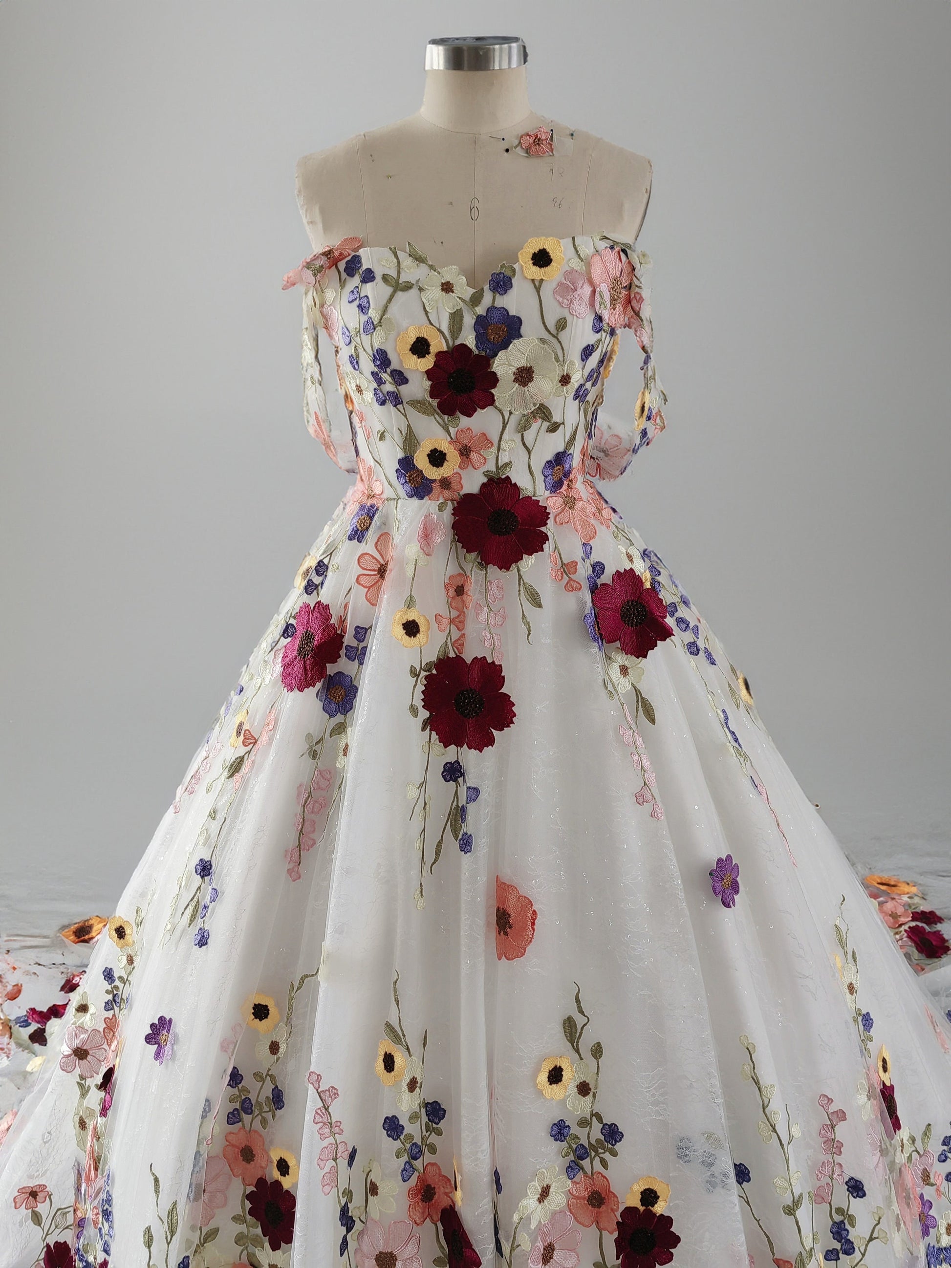 white dress with pink flowers Daisy Rae – A & M Enterprises Bridal
