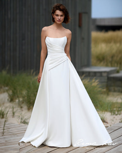 Modern Strapless Bridal Gown Wedding Dress Sheath Scooped Neckline Sleeveless Detachable Train Timeless Romance Gathered Waist Corset