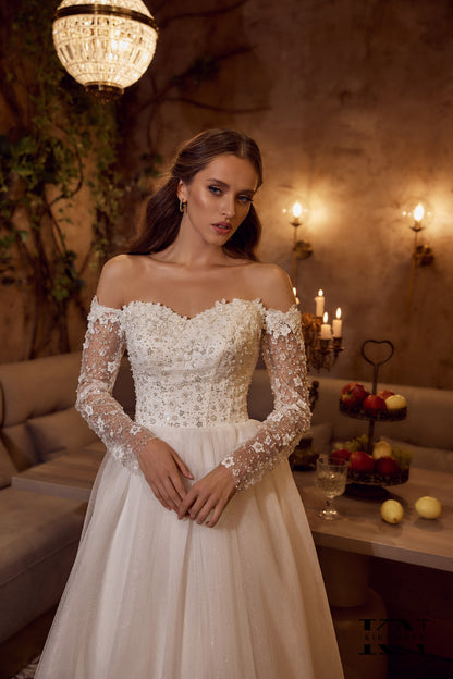 Aline Sparkle Wedding Dress Bridal Gown Sweetheart Neckline Sleeveless Strapless Detachable Off the Shoulder Sleeves Lace Bodice Corset Back