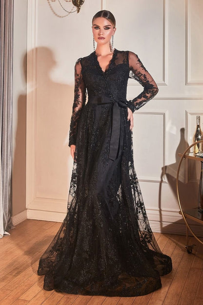 Modest Glitter Aline Prom Gala Dress Scalloped V Neckline Unique Design Formal Gown Mother of the Bride Layered Skirt Long Sleeve