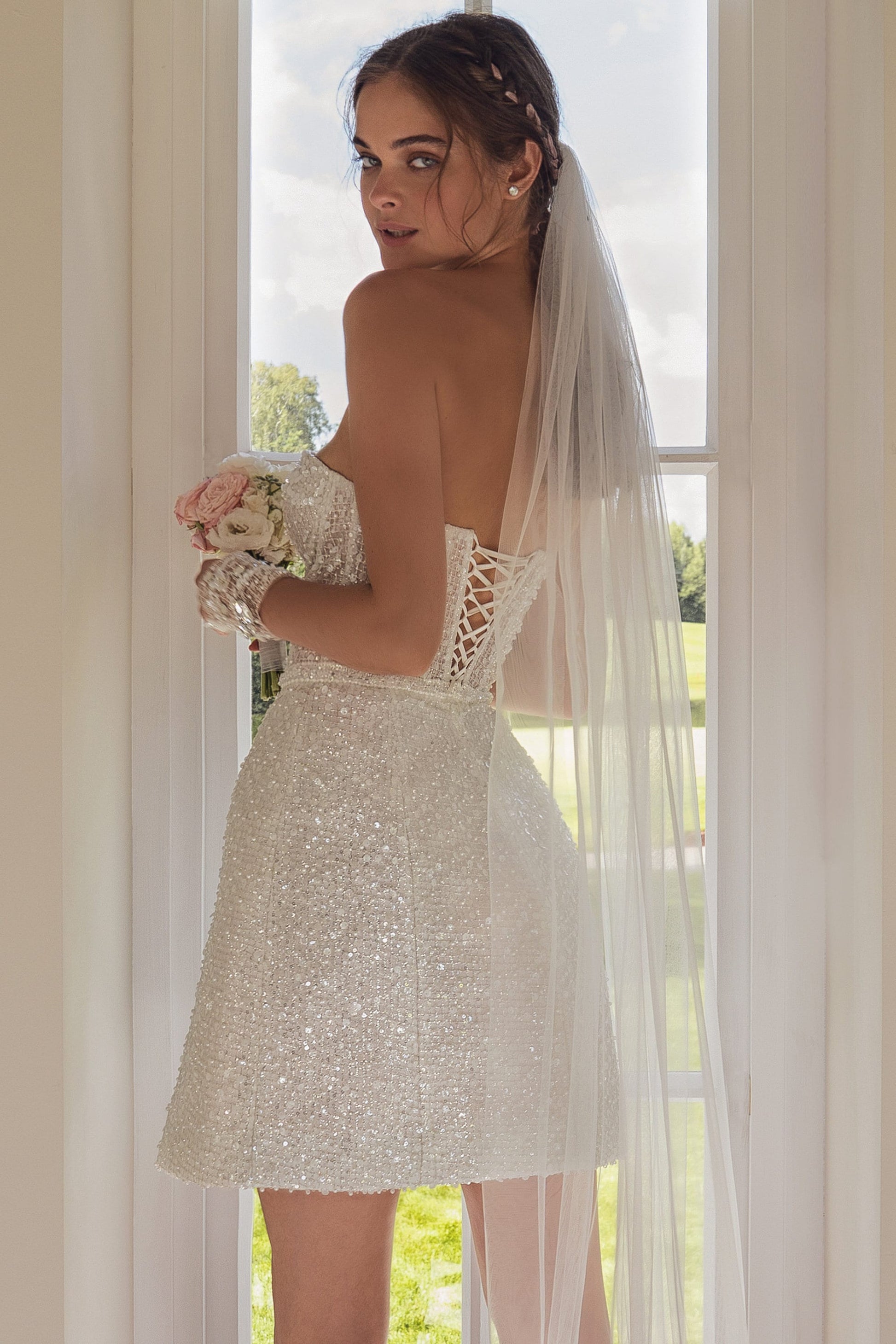 sparkle sequin wedding dress Missacc Ivory Bride Sparkly Sequined Sweetheart Lace A-Line Wedding Dresses