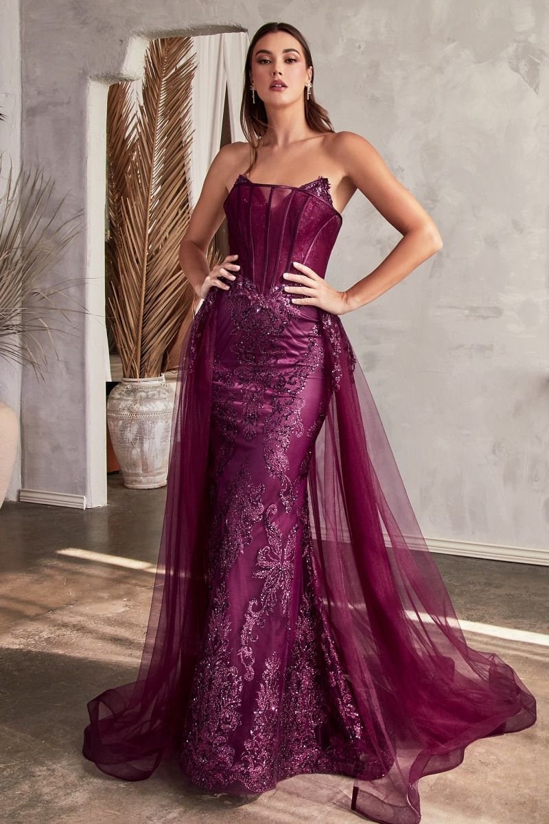Sparkling Glitter Fit and Flare Prom Gala Dress Detachable Overskirt Sleeveless Strapless Sweetheart Neckline Unique Design Formal Gown