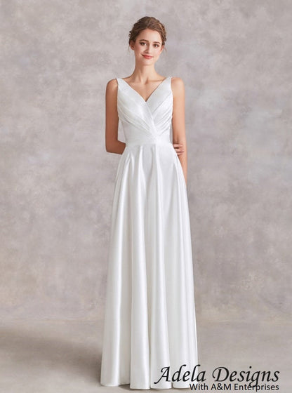 Winona satin A-line wedding dress with ruched v-neck bodice