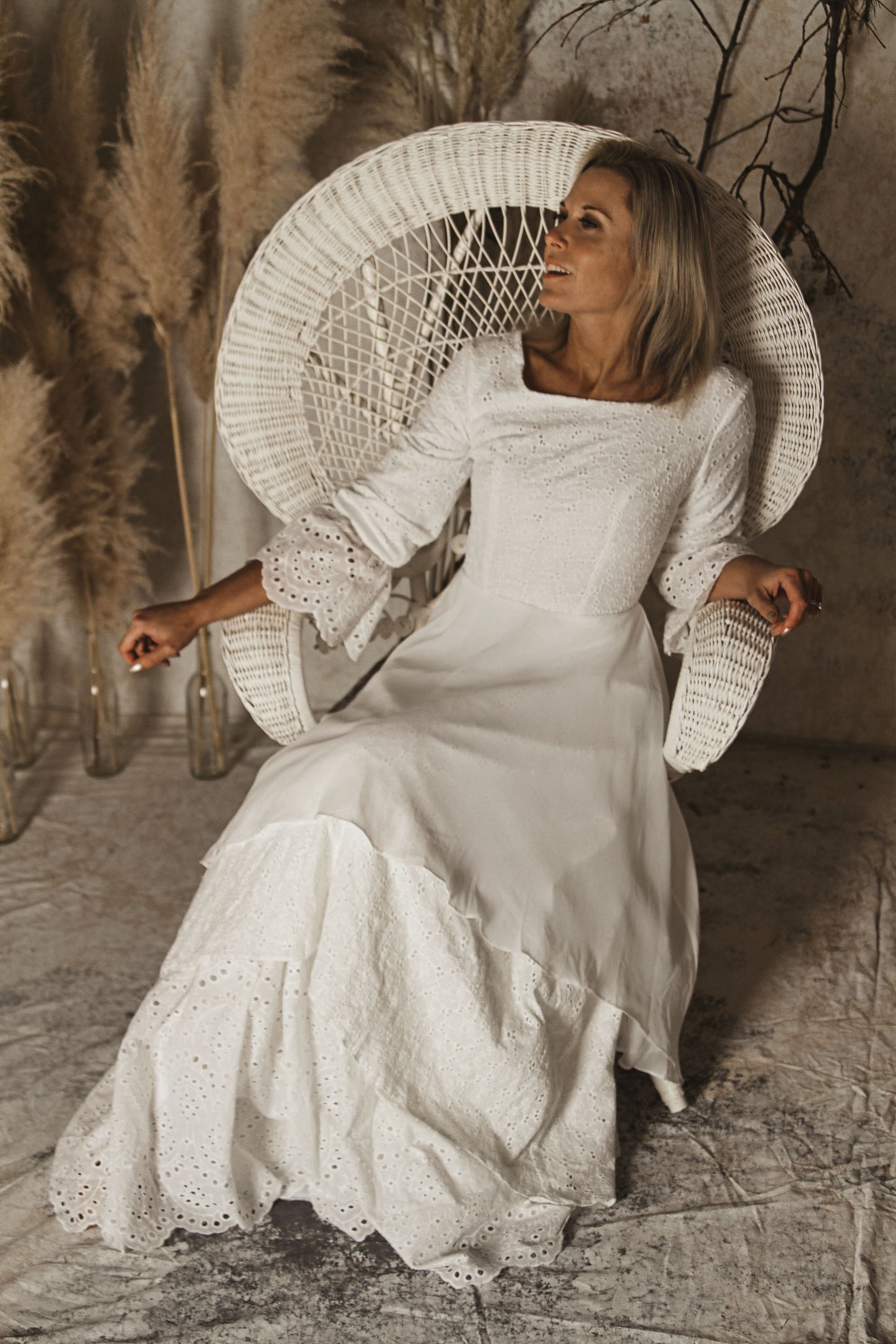 prairie style wedding dress lace sleeves