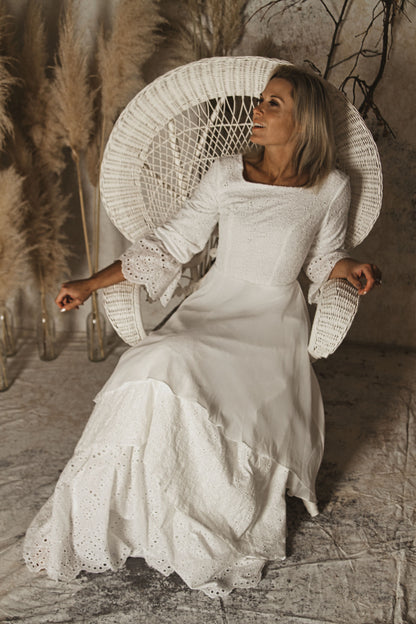 prairie style wedding dress lace sleeves