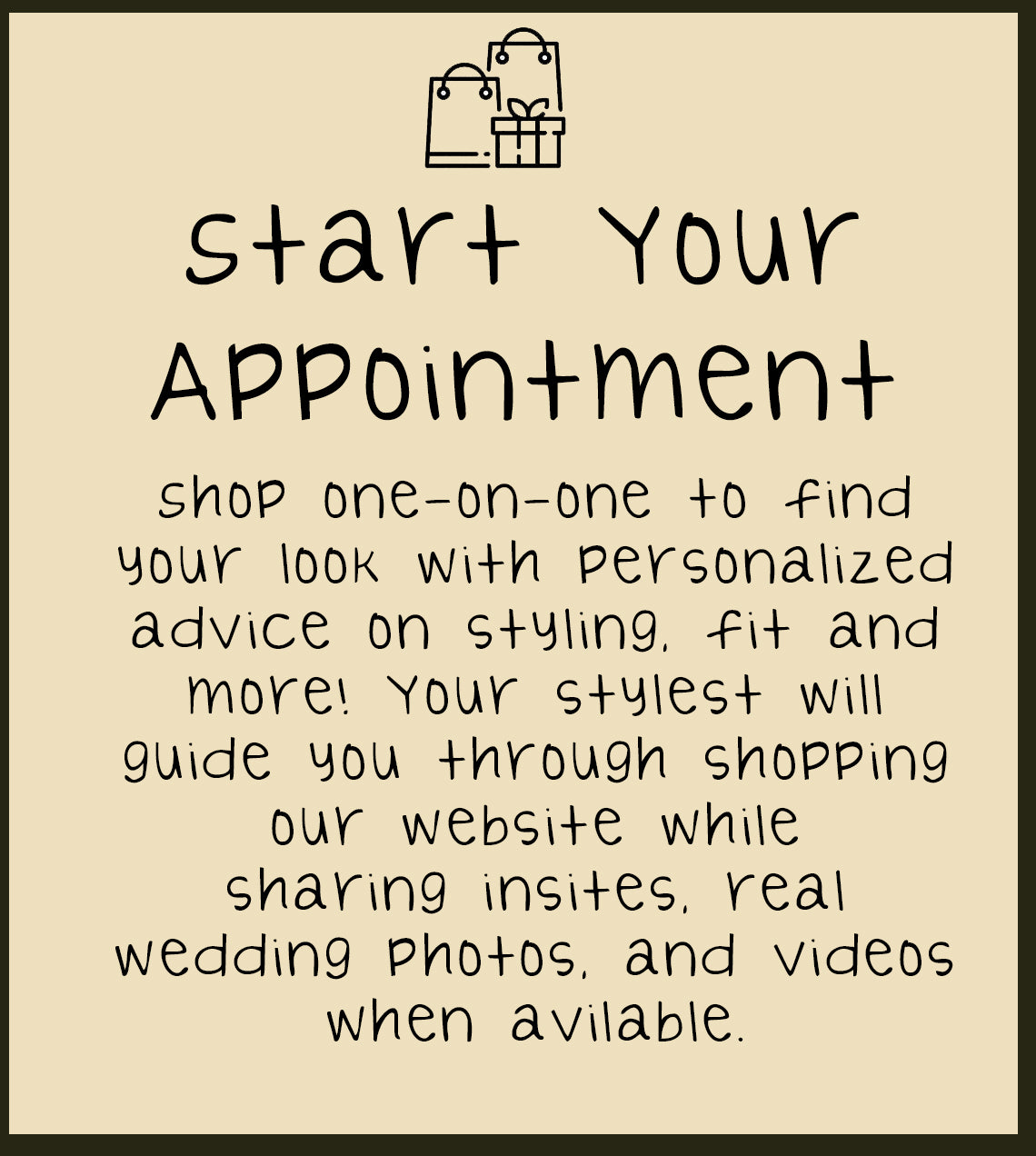 Virtual Bridal Appointments (appointment options listed in description below)